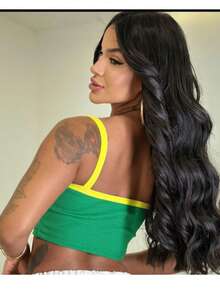 Brazil World Cup Inspired Crop Top – Ribbed Fabric Without Pads - màu xanh lá - Xem 2