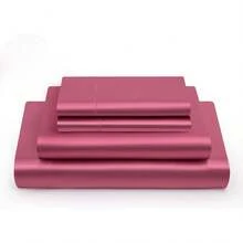 Silky Soft Pink Twin XL Satin Bed Sheets Set, 1 Deep Pocket Fitted Sheet + 1 Flat Sheet + 1 Pillowcase,  In 2025 - Light Wine Red - View 3