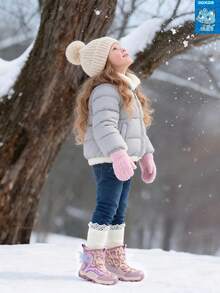 DDXDR Un par de botas de invierno para niñas, con forro de felpa cálido, impermeables y antideslizantes. Diseño de slip-on adecuado para niñas pequeñas y mayores. Ideales para jugar en la nieve, salidas con lluvia, la escuela y ocasiones casuales diarias.