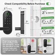 Keyless Entry Fingerprint Digital With Handle Keypad: Electronic Lock With Code, App Control Biometric Deadbolt Door Knob Front, Interior, Exterior Bedroom Door Black