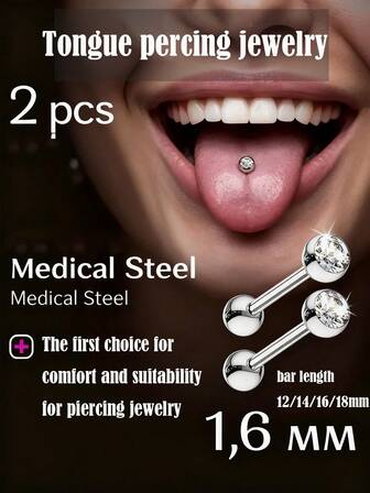 2 st 14G tungringar och bröstvårtringar, 316L rostfritt stål rak skivstång 12mm-18mm piercingsmycken