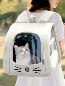 1个牛津布宠物背包，透明透气窗，适合体重不超过5.5公斤的小型犬/猫，双肩带，手提，大容量便携式宠物背包