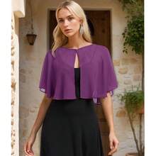 Women's Soft Chiffon Capelets Shawls And Wraps For Evening Wedding Cape Bole Cover Up{"Color_name":"Mulberry"} - Mulberry - 查看 3