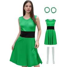 Poboola Buttercup Costume Adult Blossom Bubbles Costumes Dress Women's Halloween Ladies Character Cartoon With Accessories{"Color_name":"Green","Size_name":"Large"} - màu xanh lá - Xem 1