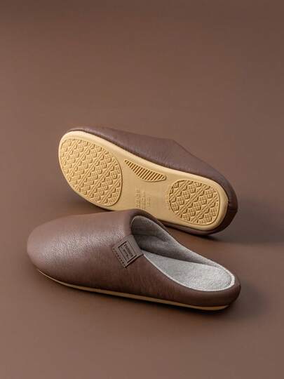 女士防水 PU 皮革拖鞋，防滑软底室内卧室休闲拖鞋，男女通用奢华款式，适合秋冬