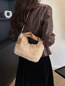 1 Piece Fairy 毛绒包手提包女时尚单肩斜挎包秋冬毛绒包百搭网红信封吊牌包，时尚毛绒手提包，女士毛绒斜挎包，圣诞礼物 - 彩色 - 查看 5