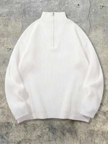 男士休闲宽松拉链领罗纹套头毛衣，简约百搭，秋冬款