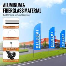 Enhanced Feather Flag Pole Kit - 2 Pack Swooper Flag Poles, 12.7 Ft Tall For Outdoor Business Advertising, Includes Ground Stakes & Carrying Bag (Flags Not Included)