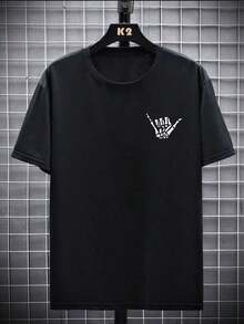 Men's T-Shirt Printed Palm Simple Hangloose Plus Size Premium Cotton Comfortable - Black - View 4