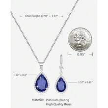Women Jewelry Set Silver/Gold Plated Teardrop Pendant Necklace Dangle Drop Earrings Dangling Sets Birthstone Crystals Rhinestone,Birthday Anniversary Wedding Mother's Day Gifts For Women{"Color_name":"09.September-WhiteGoldPlated|Sapphire"} - 09.九月-白金鍍|藍寶石 - 查看 2