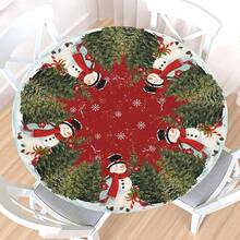 Water-Resistant Round Tablecloth With Elastic Edge For 40-44" Tables - Gift-snowman Tree a - View 12