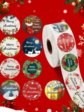 500 pezzi Adesivi natalizi fai-da-te, adesivi da 2,5 cm/1 pollice, adesivi per sigillare buste, decorazione di scatole regalo da forno, adesivi in carta autoadesiva per decorazione di sacchetti regalo natalizi