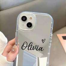 Customizable Cute Heart-Shaped Design With Initial, Mirror Phone Case Compatible With IPhone 11 Pro/ 13 Pro/ 15 Pro Max, XR, 12, 13, 15 And 16/17 Pro Max - Clear - View 7