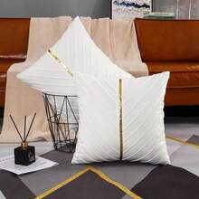 Navy Blue Velvet Throw Pillow Covers 18 X 18 Inch Pack Of 2 With Gold Leather Decor For Couch, Luxury Modern Pillowcases For Living Room, Bedroom Sofa Cushion Bed - 白色 - 查看 5