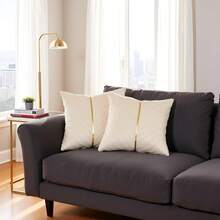 Navy Blue Velvet Throw Pillow Covers 18 X 18 Inch Pack Of 2 With Gold Leather Decor For Couch, Luxury Modern Pillowcases For Living Room, Bedroom Sofa Cushion Bed - Cream White - 查看 7