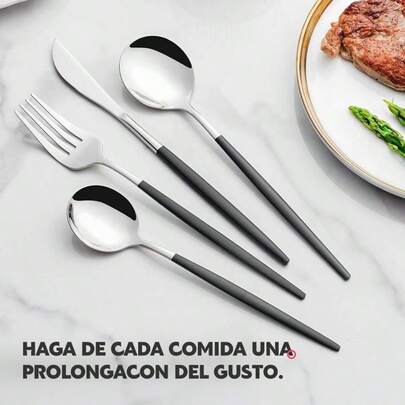 24 Piezas Cubiertos De Acero Inoxidable, Juego De Cubiertos Para 6, Cubiertos Profesionales Con Cuchillos, Tenedores y Cucharas Resistente Al Lavaplatos! Para Casa, Restaurante o Viaje Oro