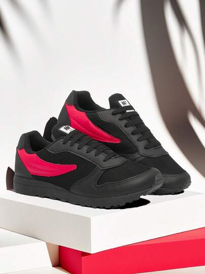 Tênis Masculino Casual Preto e Vermelho Leve Confortavel Dia a Dia Todas Estações Calce bem Modelo 10