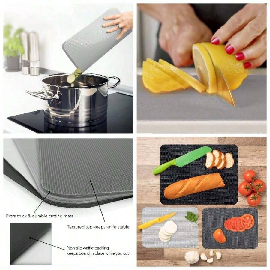 - Juego de 8 alfombrillas de corte flexibles blancas, 4 alfombrillas grandes de 11.5x 15 pulgadas y 4 pequeas de 8x 11 pulgadas, tablas flexibles para cocina, verduras y carne con - 4 Grandes y 4 Pequeños + Gris - Ver 1