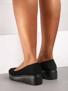 Soft Velvet Platform Pumps Women's Casual Work/Office Shoes - Black - View 4