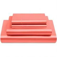 Silky Soft Pink Twin XL Satin Bed Sheets Set, 1 Deep Pocket Fitted Sheet + 1 Flat Sheet + 1 Pillowcase,  In 2025 - Coral - 查看 3