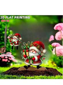 Weihnachtsmann und Rentier Gartenstecker - 2D Acryl flache Tierthemen Gartenkunst, batteriefrei, ideal für Outdoor Weihnachtsdekoration
