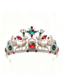 1pc Elegant Royal Deer Antler & Leaf Branch Crown - Shiny - Green, Red, Gold, White And Transparent Decorative Headpiece - Christmas, New Year Or All Year Round Formal Party Crown, Suitable For Women - Durable Comfortable Design, Suitable For Themed Events, Balls And Casual Outfits - Perfect Match For Christmas Party Outfits And Holiday Celebrations - Deer Shaped Headpiece Crown