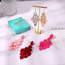 FIBO STEEL Acrylic Petal Earrings For Women Red Statement Earrings Dangle Rhombic Boho Flower Lime Green Orange Rose Big Bold Colorful Costume Jewelry Long Drop Dangle Earrings{"Color_name":"Gold"} - 金子 - 查看 7