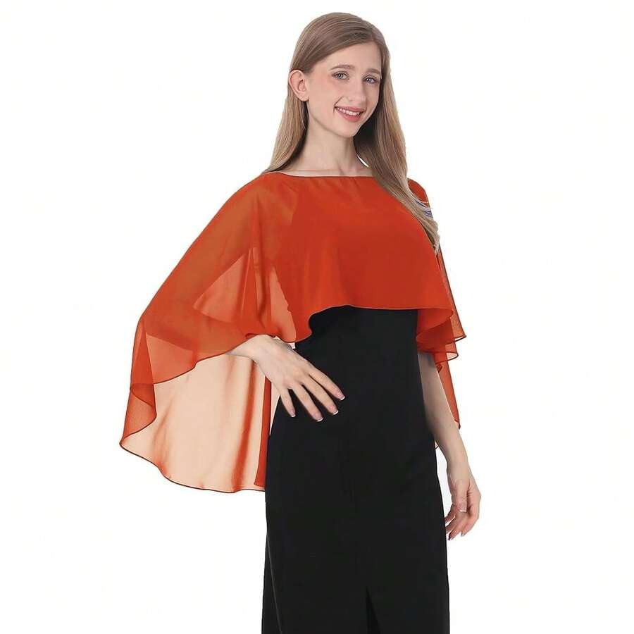 Baoqiya Women's Capelet Shawls And Wraps For Evening Dresses Soft Bridesmaid Shawl Chiffon Cape Wedding Cover Up{"Color_name":"Caramel"} - Caramel - 查看 1
