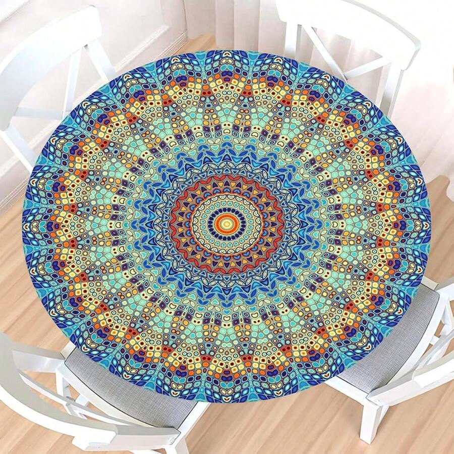 Water-Resistant Round Tablecloth With Elastic Edge For 40-44" Tables - Daily-mandala - View 1