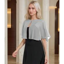 Women's Soft Chiffon Capelets Shawls And Wraps For Evening Wedding Cape Bole Cover Up{"Color_name":"LightGray"} - 淺灰色 - 查看 6