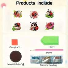 6pcs Diamond Painting Kits, Cute Cartoon Animal & Floral Ladybug Patterns - Handmade Multi-Color Refrigerator Decor For Party And Daily Use, Fridge And Car Decoration - Multicolor - View 6
