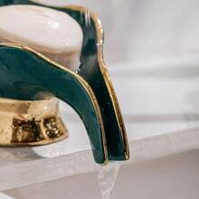 1 Stück keramische Seifenschale mit Lotus Blatt Design, oval, aus Kunststoff, selbstablaufend, einfach zu installieren, geeignet für Badezimmer Dekoration und als Geschenk - Verschiedenfarbig - Übersicht 10