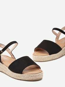 Soft Suede Espadrille Sandals - Women's Summer Casual Shoes - Black - View 6