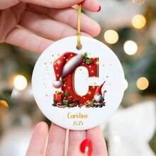 Christmas Decorations - 1PC Customized Family Christmas Ornament, Personalized Christmas Decorations, 3 Inch Round Ceramic, Home Christmas Decoration, Custom Initial & Name With Santa Claus & Santa Hat Design, Unique Personalized Gifts For Family, Wife, Husband, Couples, Kids, Parents, Friends, 2025 Christmas Housewarming Gift & Christmas Decorations Home - Style a - View 8
