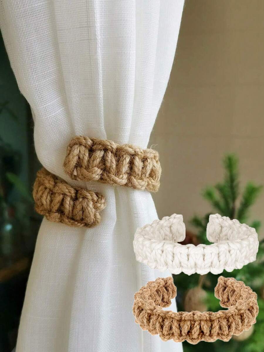 1/2 Stück Vorhanghalter, elegante und modische flexible Jutefensterbehandlung Halter, handgeflochtene Vorhangbänder Gardinenklemmen Heimgebrauch Außenbereich Schlafzimmer Büro dekorative Vorhanghalter Heimdekoration