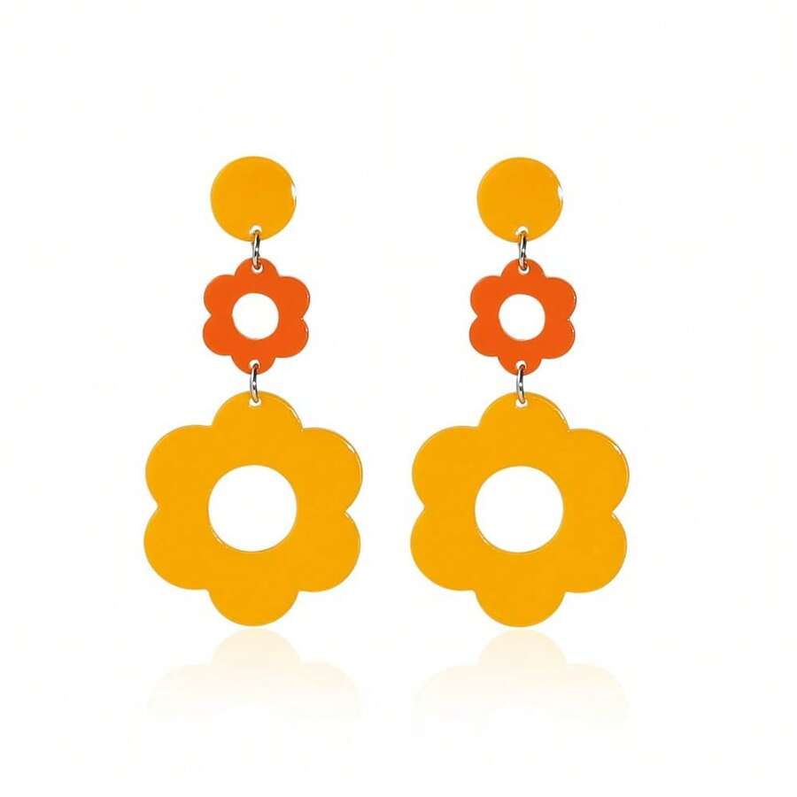 60 70s Big Acrylic Daisy Flower Petal Drop Dangle Earrings Stud Resin Floral For Women Cfboyolorful Summer Y2k Holiday Jewelry{"Color_name":"Orange"} - 橘色 - 查看 1