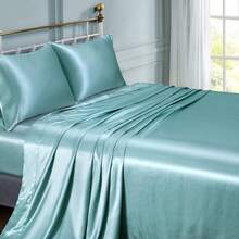 Silky Soft Pink Twin XL Satin Bed Sheets Set, 1 Deep Pocket Fitted Sheet + 1 Flat Sheet + 1 Pillowcase,  In 2025 - Aqua - 查看 2