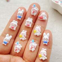 30/60pcs Cute Mini Cartoon White Love Balloon Rabbit, Strawberry Rabbit Nail Art Charms Set - Colorful Mini Flat Back Rhinestones, Hair Clips, Phone Cases And Scrapbooking Decorations For DIY Nail Art, Vibrant Nail Decorations - Ideal For Christmas/Halloween Manicure
