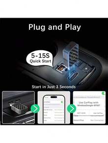 2-In-1 Wireless Android Auto & CarPlay Adapter - USB-C/PD Compatible, Plug & Play, Low Latency, Enabled, USB- (5V) With Wireless, Compatible With IOS 10+ & Android 11+, Dashboard Receiver, Smartphones & Cars, Wireless Dongle For Seamless In- Entertainment, Compatible With Smartphones & Vehicles, No Wires Required, Easy Setup, Enhanced Audio Output - Black - View 5