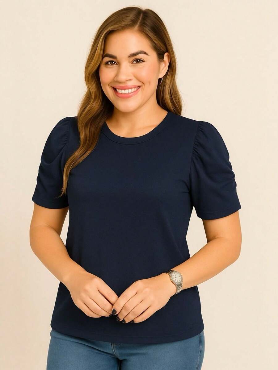 Women's Princess Puff Sleeve Blouse - 藏蓝色 - 查看 1