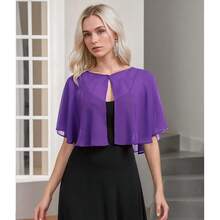 Women's Soft Chiffon Capelets Shawls And Wraps For Evening Wedding Cape Bole Cover Up{"Color_name":"Purple"} - 紫色 - 查看 3