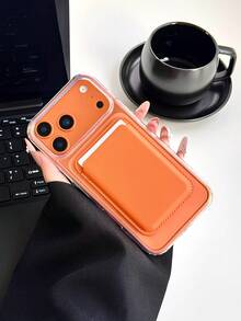 Acrylic Transparent Case + Orange Magnetic Card Holder  Phone Case Suitable For Compatible With Iphone 17.17Air,16,16E,15, 14, 13, 12, 11, PRO MAX, As Well As X, XS, PLUS Galaxy S22/23/24/25Edge Ultra/FE+, Wallet Accessory For 1-2 Cards With Built-In - Nhiều màu - Xem 2