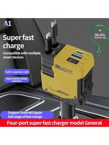 1 pieza Cargador de coche súper rápido, Adaptador de carga de 3 en 1 con pantalla mecánica, 4 en 1 encendedor de cigarrillos (2 estilos aleatorios) - Unitalla - Ver 15