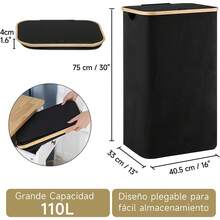 Cesto De Ropa Sucia 110L Plegable Cesta de Lavandería con Tapa y Bolsaíble, Portátil Organizador Canasto Bote de Almacenamiento para Dormitorio y Baño, Negro LOIU - 165L-Azul marino - Ver 2