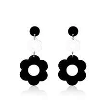 60 70s Big Acrylic Daisy Flower Petal Drop Dangle Earrings Stud Resin Floral For Women Cfboyolorful Summer Y2k Holiday Jewelry{"Color_name":"Black"} - 黑色 - 查看 2