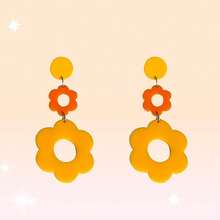 60 70s Big Acrylic Daisy Flower Petal Drop Dangle Earrings Stud Resin Floral For Women Cfboyolorful Summer Y2k Holiday Jewelry{"Color_name":"Orange"} - 橘色 - 查看 3
