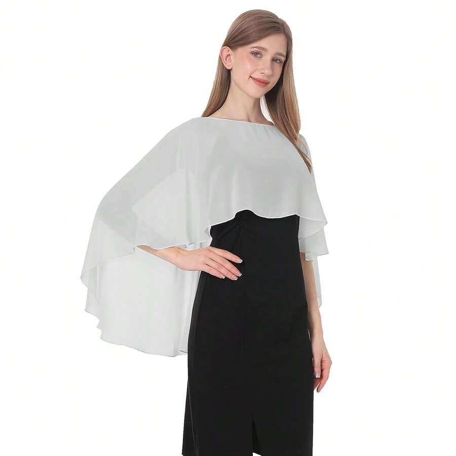Baoqiya Women's Capelet Shawls And Wraps For Evening Dresses Soft Bridesmaid Shawl Chiffon Cape Wedding Cover Up{"Color_name":"Grey"} - 灰色 - 查看 1