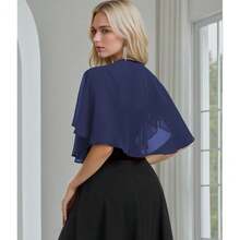 Women's Soft Chiffon Capelets Shawls And Wraps For Evening Wedding Cape Bole Cover Up{"Color_name":"Navy"} - Navy - View 7