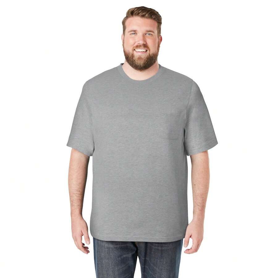 KingSize Men's Big & Tall Shrink-Less Lightweight Pocket Crewneck T-Shirt - 希瑟.格雷 - 查看 1