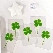 Tarjeta postal de trébol de cuatro hojas transparente, adecuada para aniversario, Acción de Gracias, Pascua - Marcador de libros floral, decoración de regalo, papelería para vacaciones, estilo minimalista y elegante, foto visible